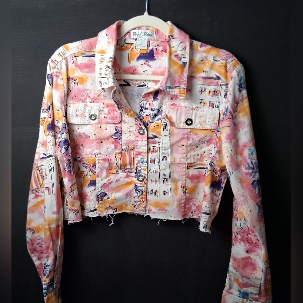 Cropped Colorful Art To Wear Jean Jacket By West Palm Size XL